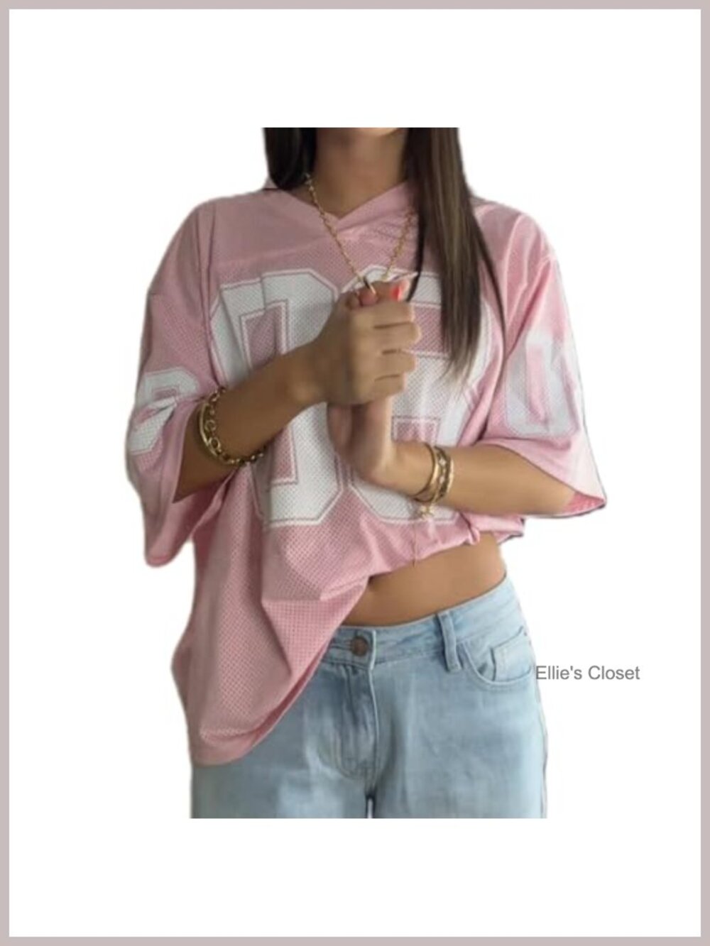 Oversized Number Print Graphic Tee V Neck Short Sleeve Baggy T-Shirt